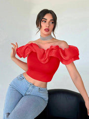 Privé Off Shoulder Red Casual Women's Shirt - Hues