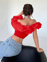 Privé Off Shoulder Red Casual Women's Shirt - Hues