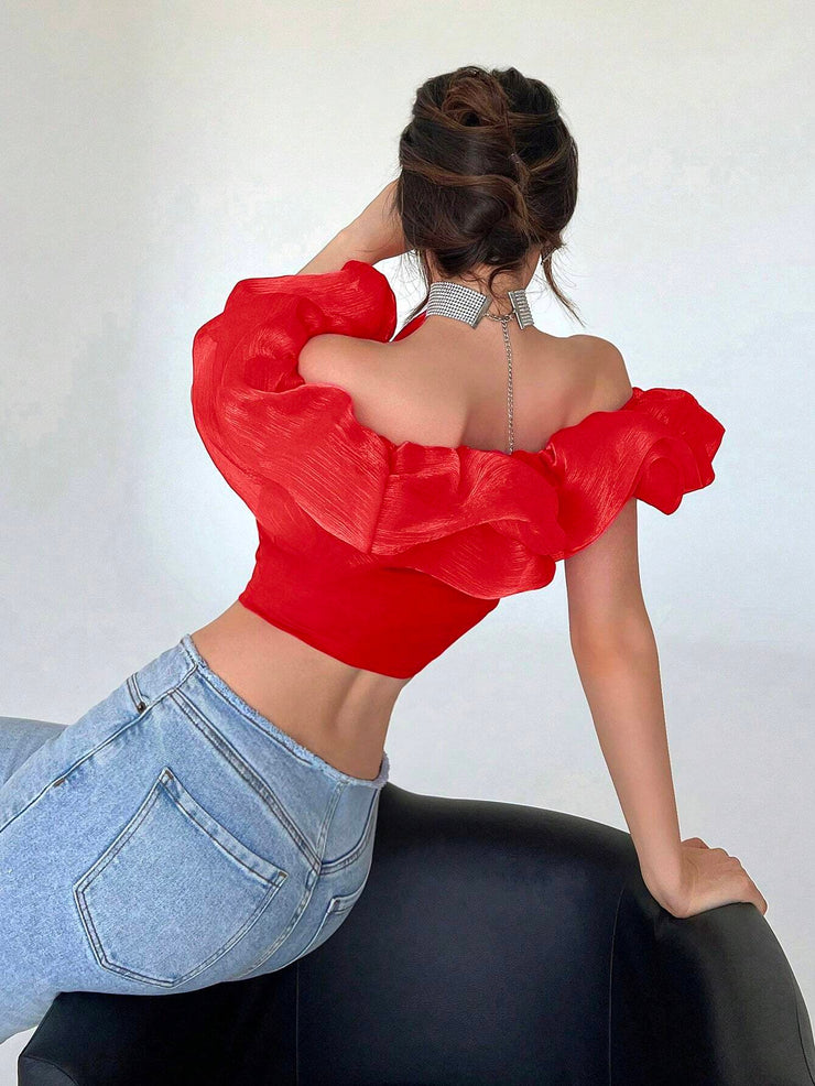 Privé Off Shoulder Red Casual Women's Shirt - Hues
