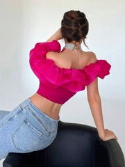 Privé Off Shoulder Red Casual Women's Shirt - Hues