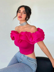 Privé Off Shoulder Red Casual Women's Shirt - Hues