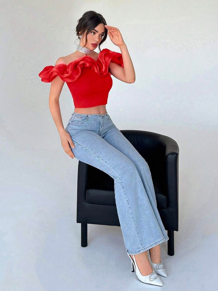 Privé Off Shoulder Red Casual Women's Shirt - Hues