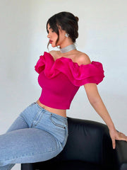 Privé Off Shoulder Red Casual Women's Shirt - Hues