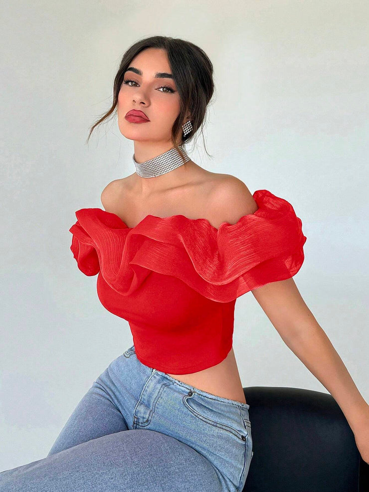 Privé Off Shoulder Red Casual Women's Shirt - Hues