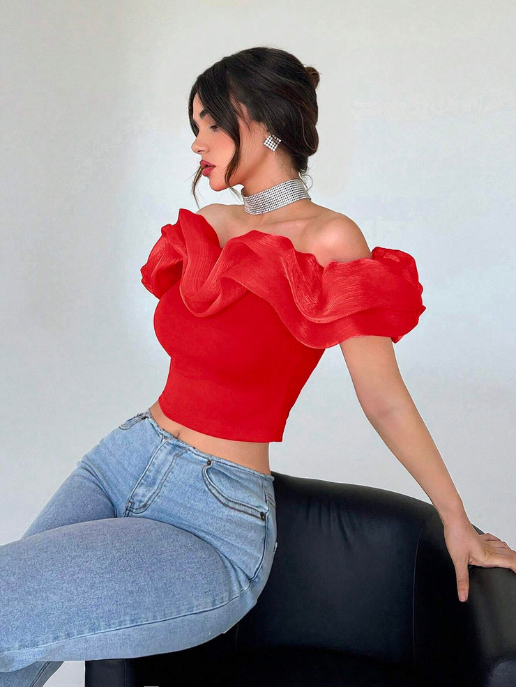 Privé Off Shoulder Red Casual Women's Shirt - Hues
