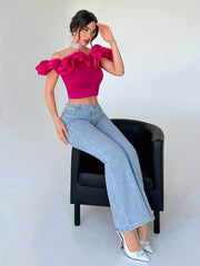 Privé Off Shoulder Red Casual Women's Shirt - Hues
