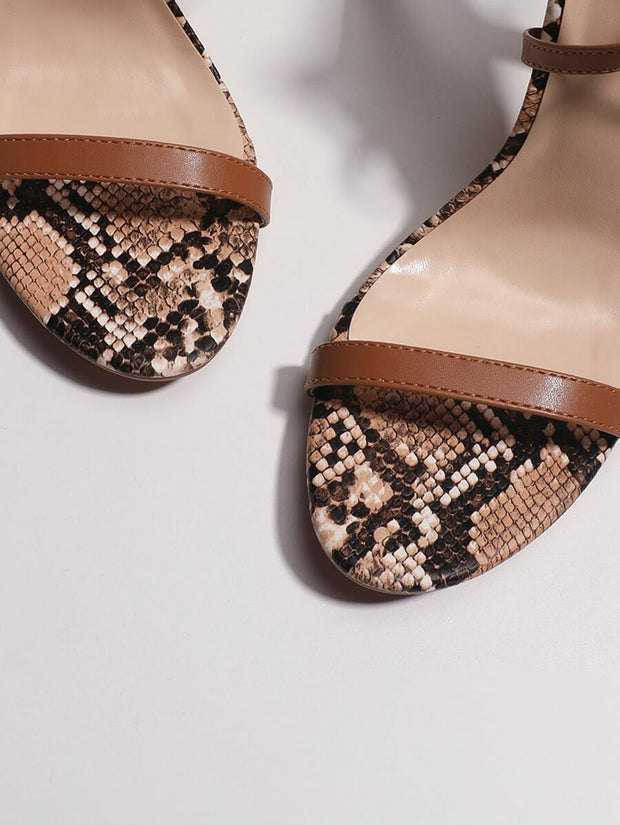 Stiletto Heeled Strappy Sandals, Brown Elegant Solid Color Thin Strappy Ladies' High-heeled Sandals
