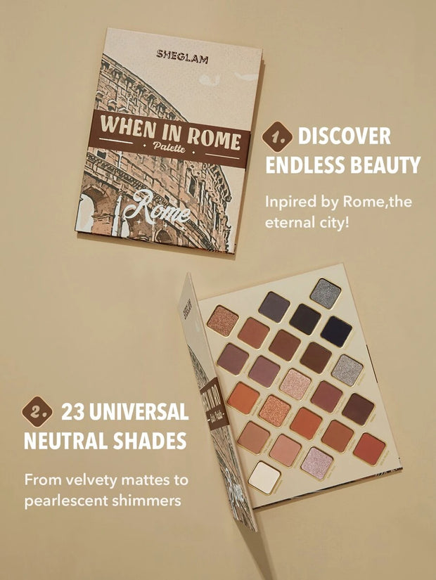 SHEGLAM When In Rome Palette 23-Clolor Shimmer Glitter Matte Eyeshadow Palette Rose Neutral Tone