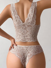 2pcs Women's Romantic Lace Comfortable And Elegant Bra & Panty Lingerie Set