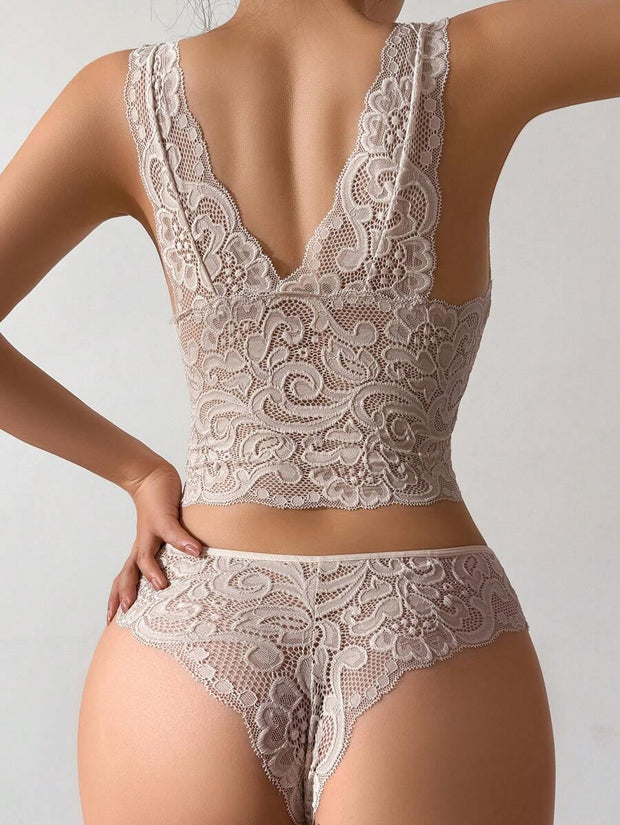 2pcs Women's Romantic Lace Comfortable And Elegant Bra & Panty Lingerie Set