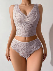 2pcs Women's Romantic Lace Comfortable And Elegant Bra & Panty Lingerie Set