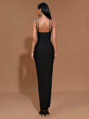 Modphy New Heavy Chain Crystal Diamond Bandage Bodycon Long Dress