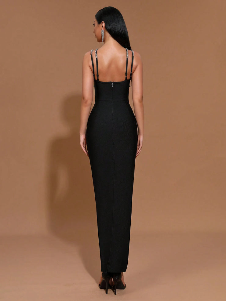 Modphy New Heavy Chain Crystal Diamond Bandage Bodycon Long Dress