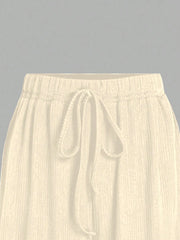 Chiquease 2pcs/Set Solid Color V-Neck Short Sleeve T-Shirt And Knotted Wide Leg Pants