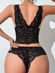 2pcs Women's Romantic Lace Comfortable And Elegant Bra & Panty Lingerie Set