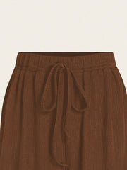 Chiquease 2pcs/Set Solid Color V-Neck Short Sleeve T-Shirt And Knotted Wide Leg Pants