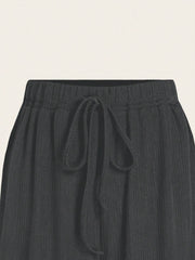 Chiquease 2pcs/Set Solid Color V-Neck Short Sleeve T-Shirt And Knotted Wide Leg Pants