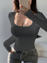 DAZY Women's Solid Color Large Round Neck T-Shirt