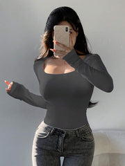 DAZY Women's Solid Color Large Round Neck T-Shirt