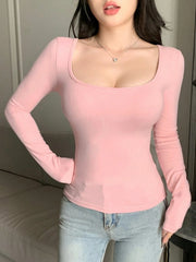 DAZY Women's Solid Color Large Round Neck T-Shirt