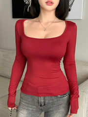 DAZY Women's Solid Color Large Round Neck T-Shirt