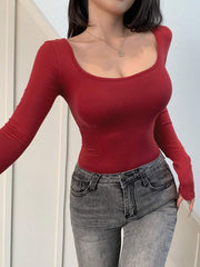 DAZY Women's Solid Color Large Round Neck T-Shirt