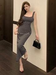 DAZY Women's Casual Striped Sleeveless Dress Sundress