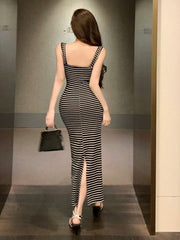 DAZY Women's Casual Striped Sleeveless Dress Sundress