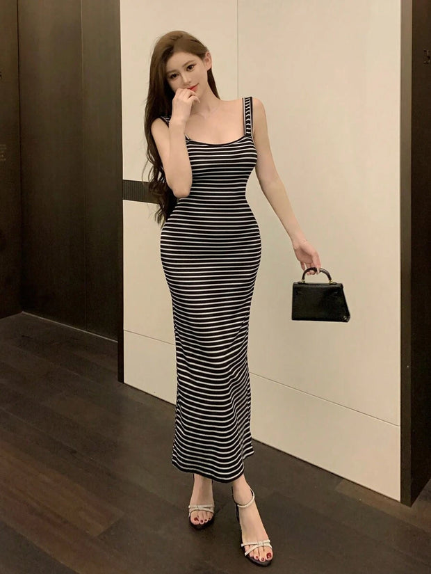 DAZY Women's Casual Striped Sleeveless Dress Sundress