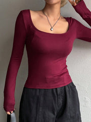 DAZY Women's Solid Color Large Round Neck T-Shirt