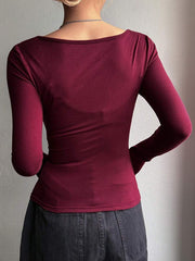 DAZY Women's Solid Color Large Round Neck T-Shirt