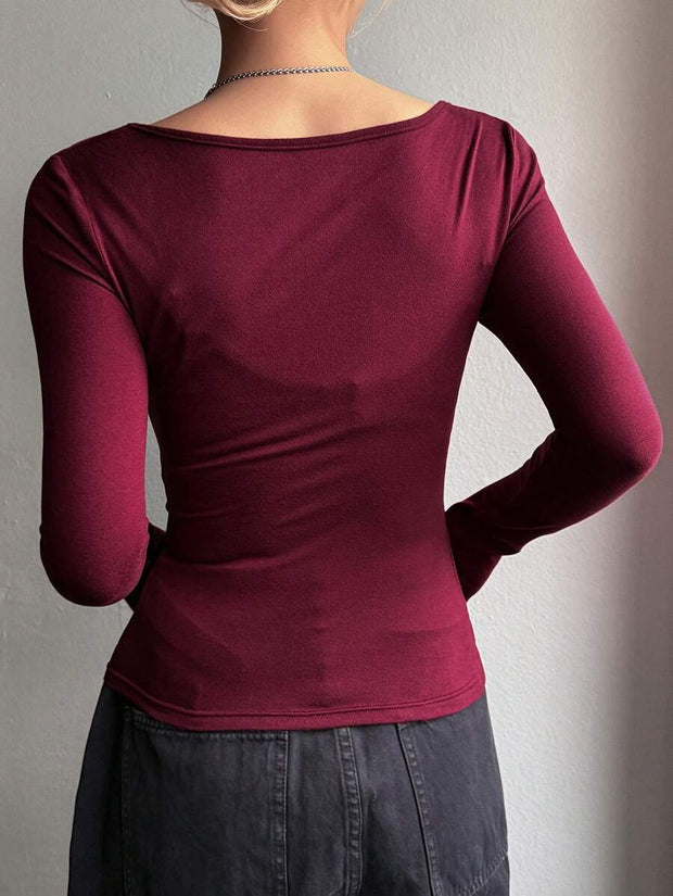 DAZY Women's Solid Color Large Round Neck T-Shirt