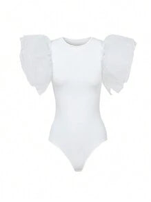 Women's Romantic Slim Black Elements Mesh Sexy Bodysuit