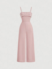 Pink Luxury Pearl Glitter Wide Leg Jumpsuit, Wedding Women Jumpsuit