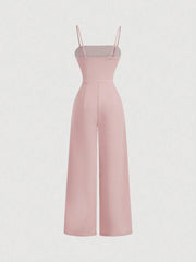 Pink Luxury Pearl Glitter Wide Leg Jumpsuit, Wedding Women Jumpsuit