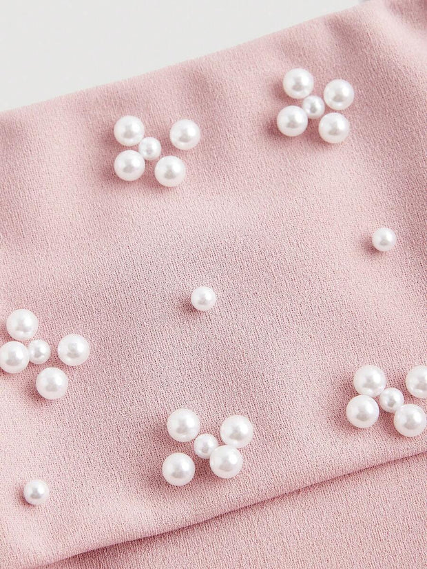 Pink Luxury Pearl Glitter Wide Leg Jumpsuit, Wedding Women Jumpsuit