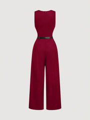 SHEIN MOD 1pc Women Pleated Jumpsuit With Belt, Casual Style