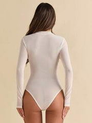 SHEIN BAE Black Asymmetric Lace-Up Long Sleeve See-Through Bodysuit For Women