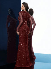 Noble Elegant Black Fantasy Hot Drill Rhinestone Women Fishtail Gown Dress