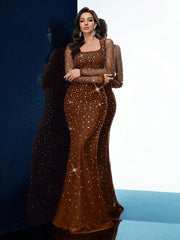 Noble Elegant Black Fantasy Hot Drill Rhinestone Women Fishtail Gown Dress