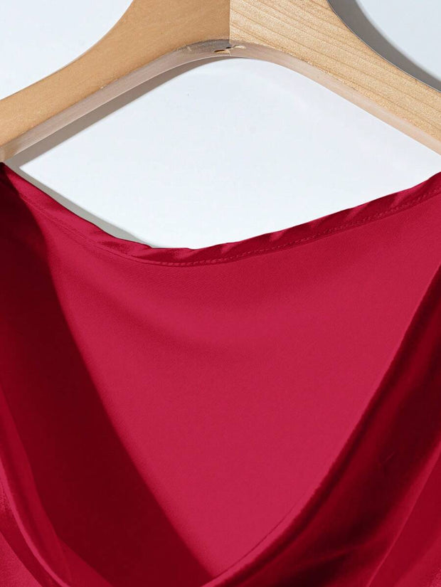 Franclia 2pcs Set Elegant Solid Color Ruffled Collar Blouse And Skirt