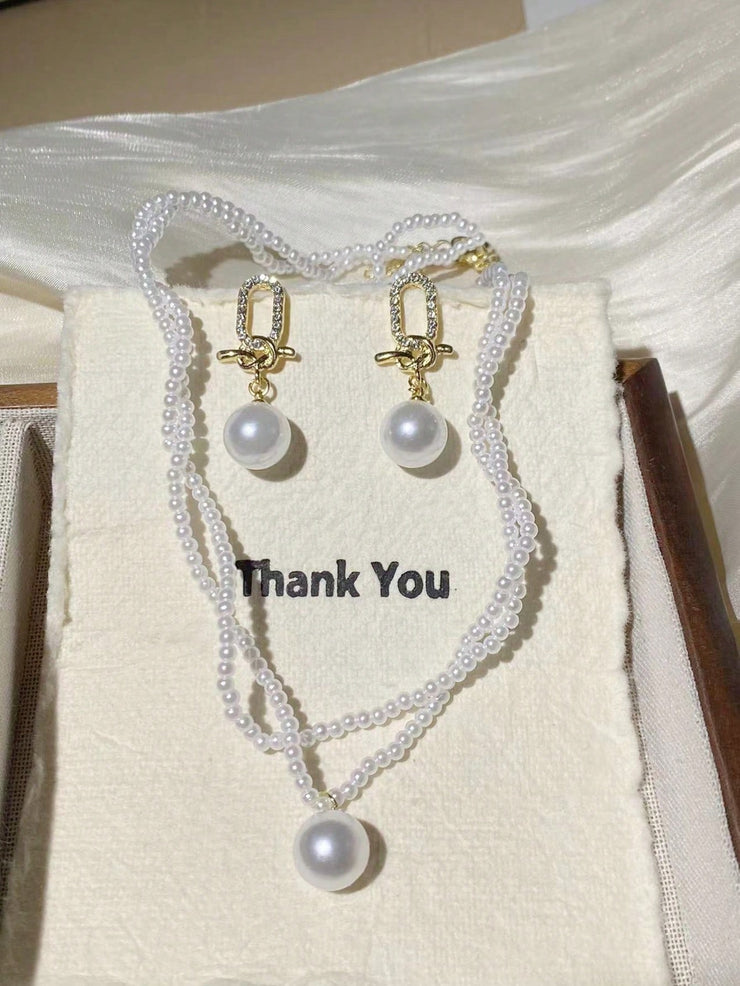 1 Set Elegant Faux Pearl 2pcs Earrings And Necklace Jewelry Set