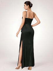 Coutiva Women Rhinestone Embellished Sheer Black Long Evening Gown