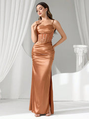 Coutiva Women Rhinestone Embellished Sheer Black Long Evening Gown
