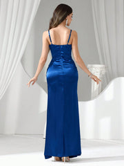 Coutiva Women Rhinestone Embellished Sheer Black Long Evening Gown