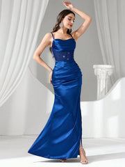 Coutiva Women Rhinestone Embellished Sheer Black Long Evening Gown