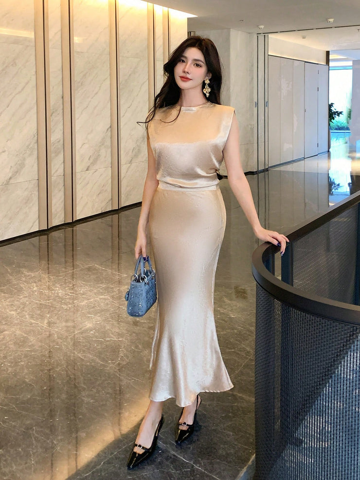 DAZY 2pcs Women Sleeveless Top And Skirt Set