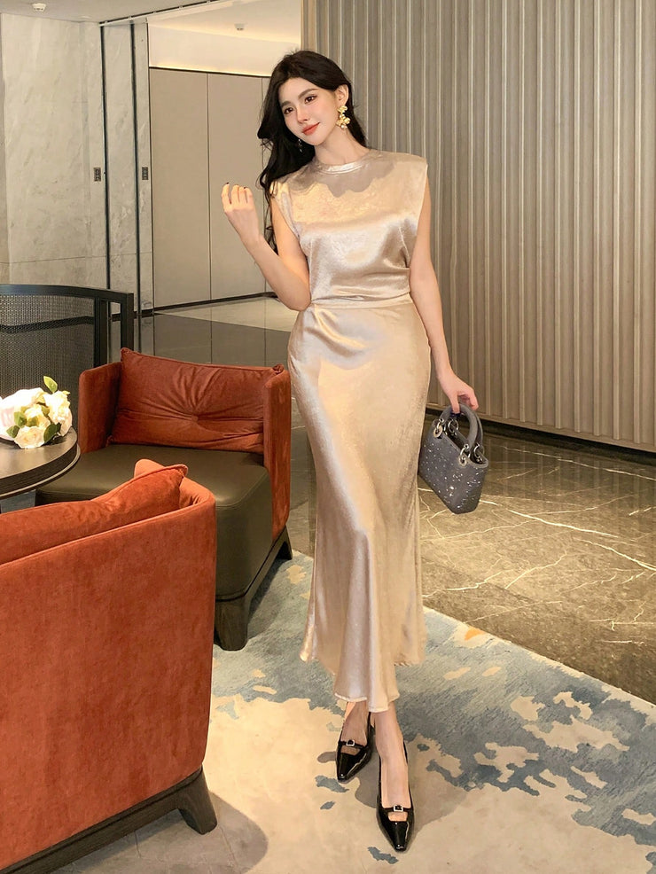 DAZY 2pcs Women Sleeveless Top And Skirt Set