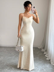 Elenzga Party Glitter Spaghetti Strap Tie-Up Design Women Dress