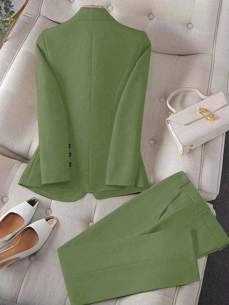 Calvaya Apricot Double-Breasted Long Sleeve Blazer And Pants Elegant Women's Suit Set